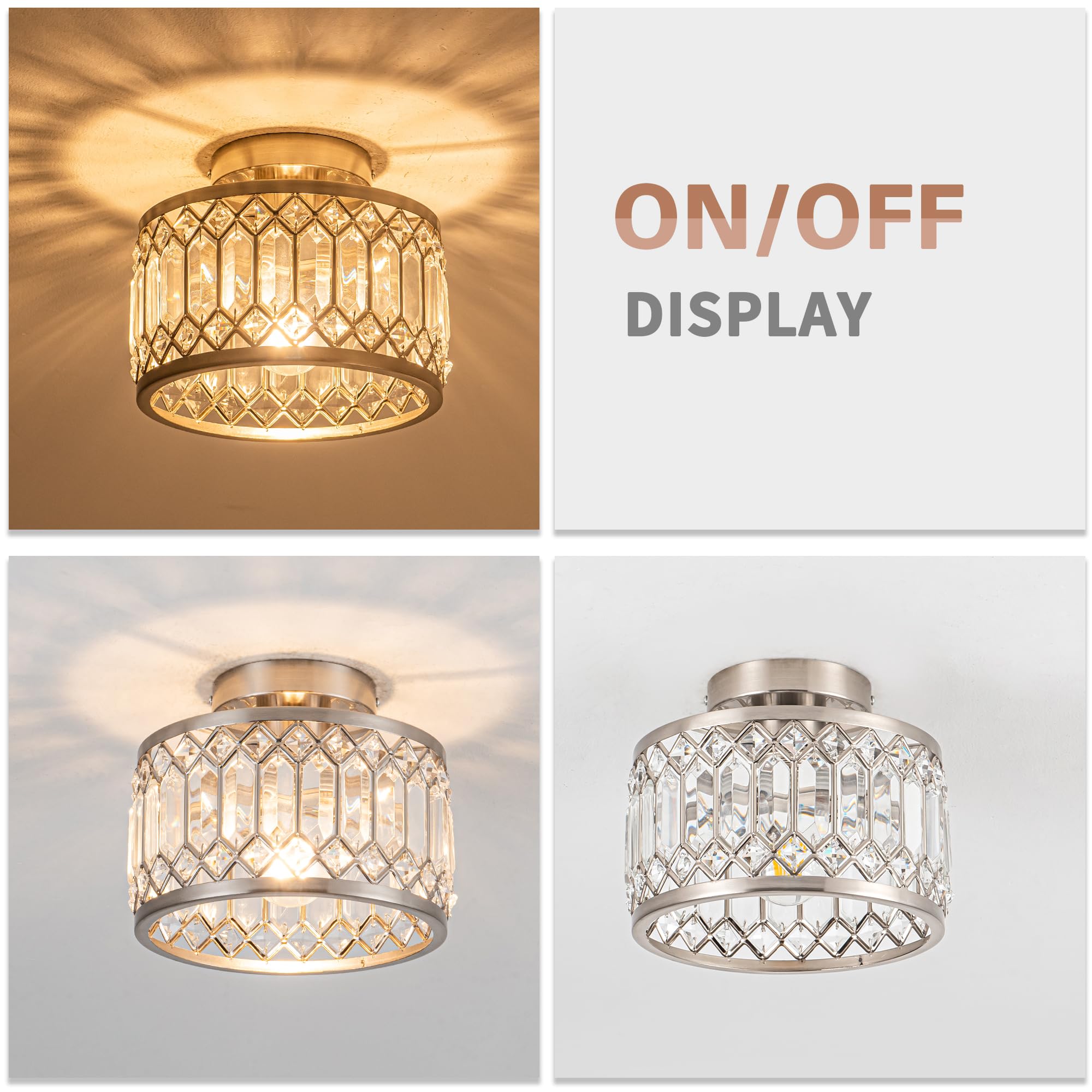 neloli☀︎ Rpzloila Crystal Ceiling Light Fixture, Modern Semi Flush